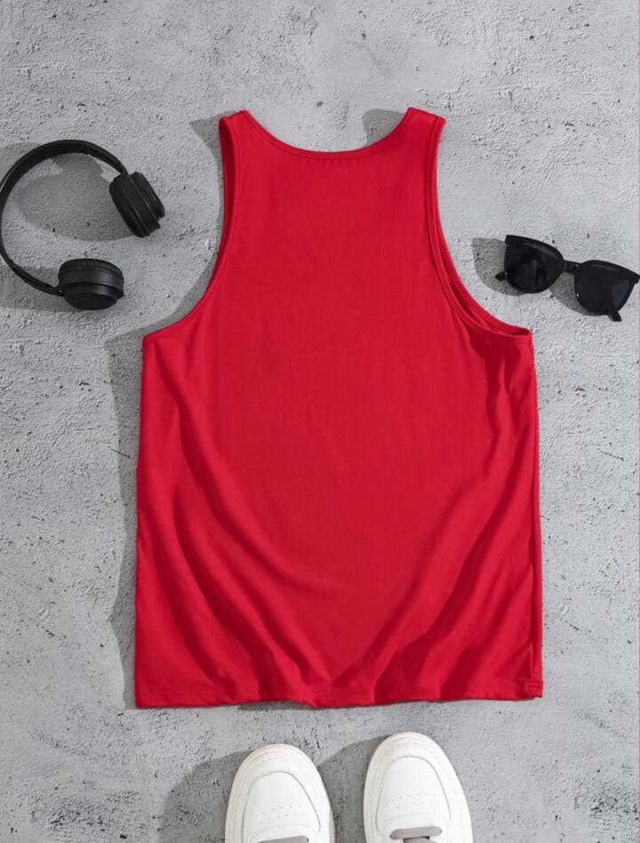 Men's Solid Color Pleated Round Neck Sleeveless Tank Top, Summer